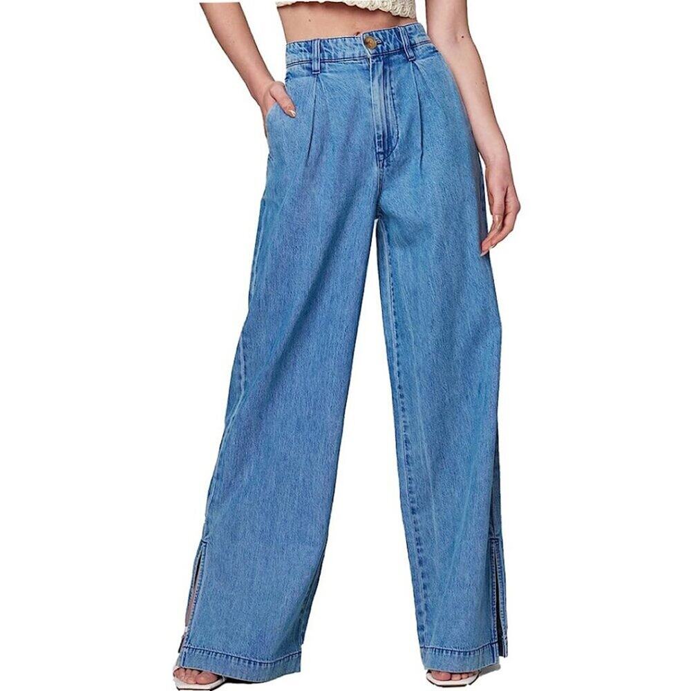 Blank NYC Womens 25 Pleated Wide Leg Denim Jeans Boho Skater NEW Relaxed